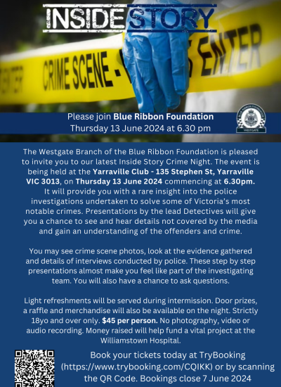 Please join Blue Ribbon Foundation Thursday 13 June 2024 at 6.30 pm